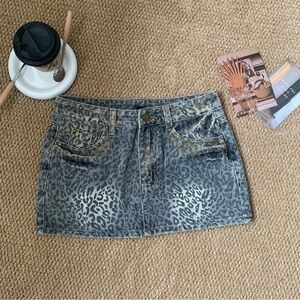 ROMWE Leopard Denim Mini Skirt Gold Dust Y2K S